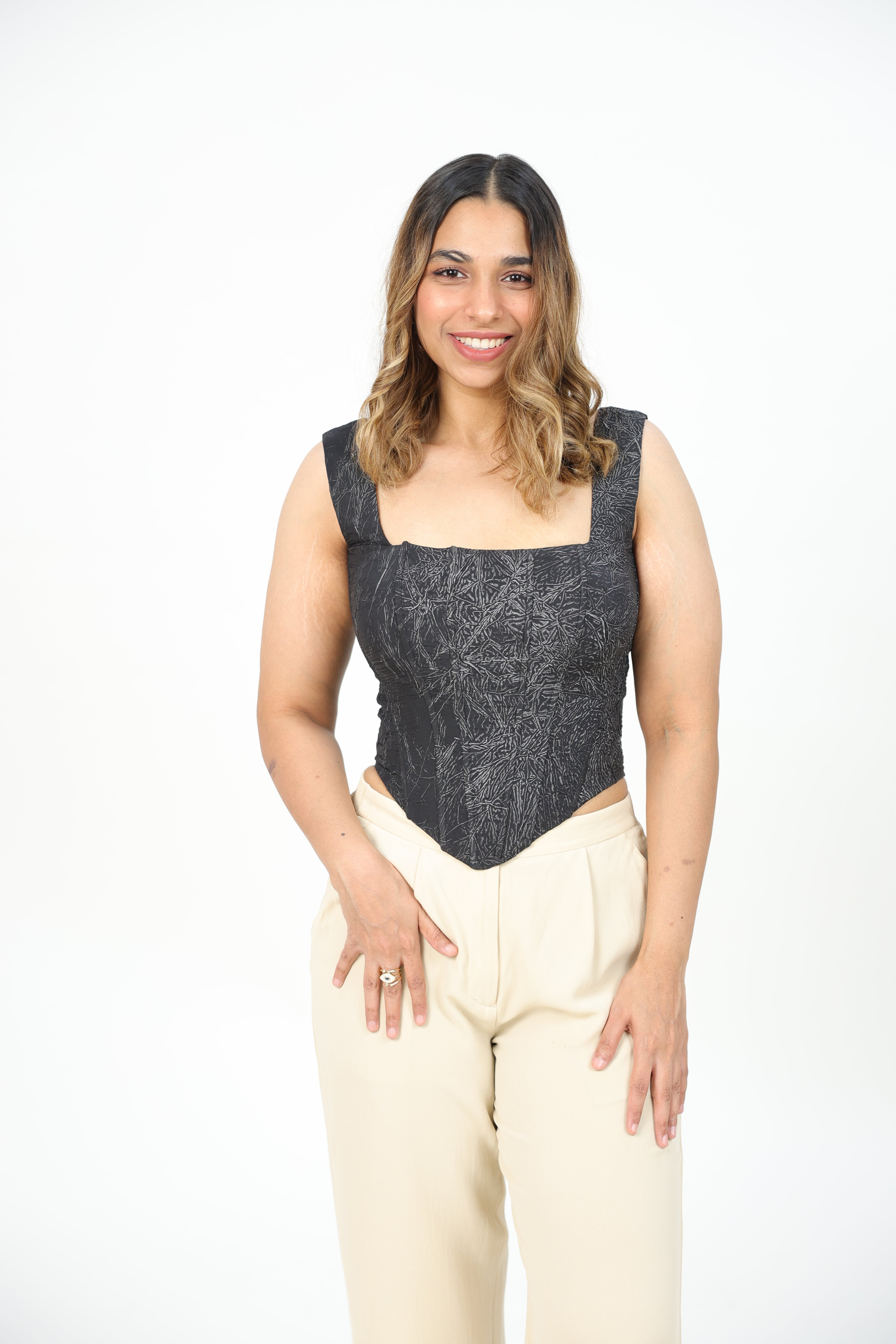 Black Textured Corset Top