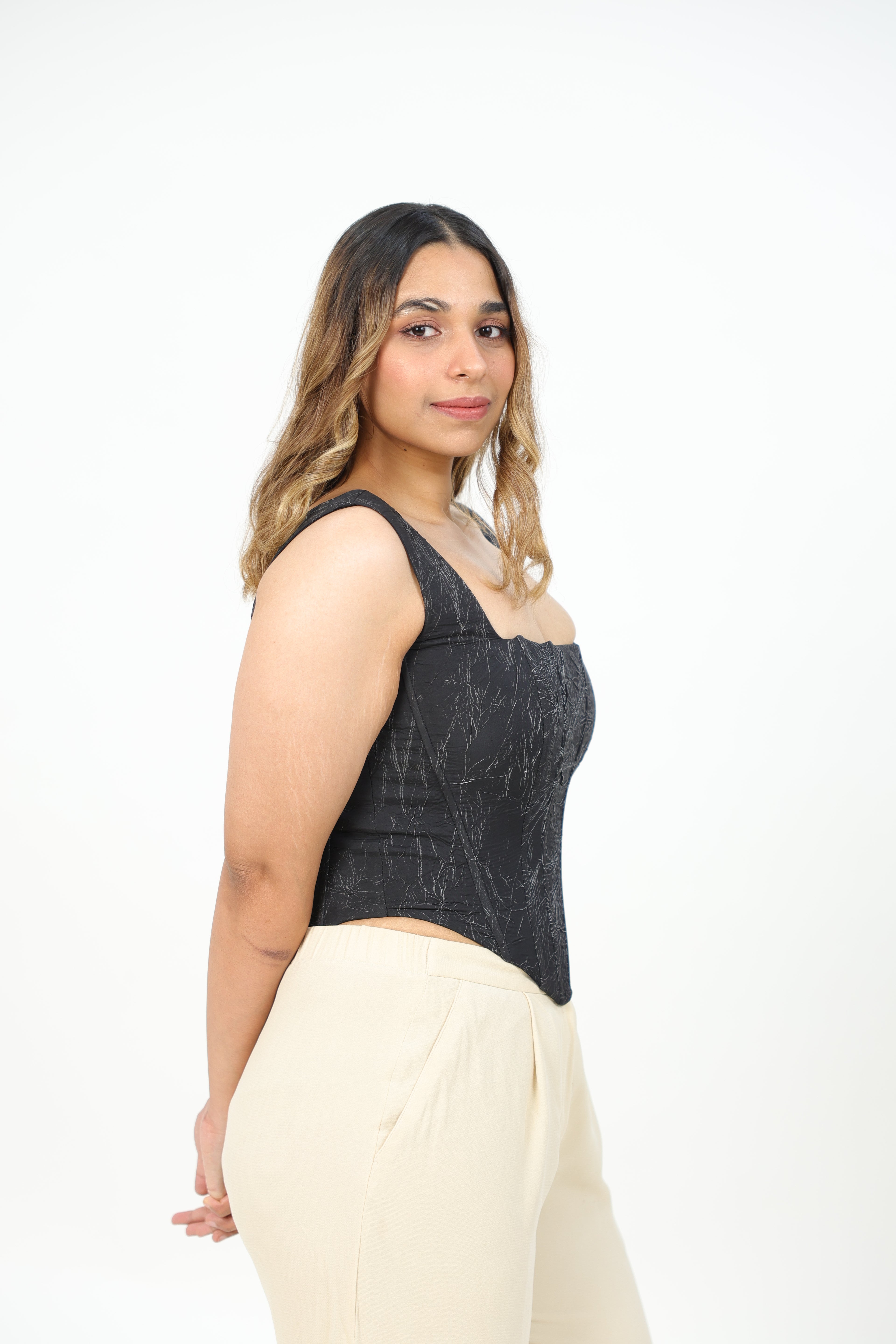 Black Textured Corset Top