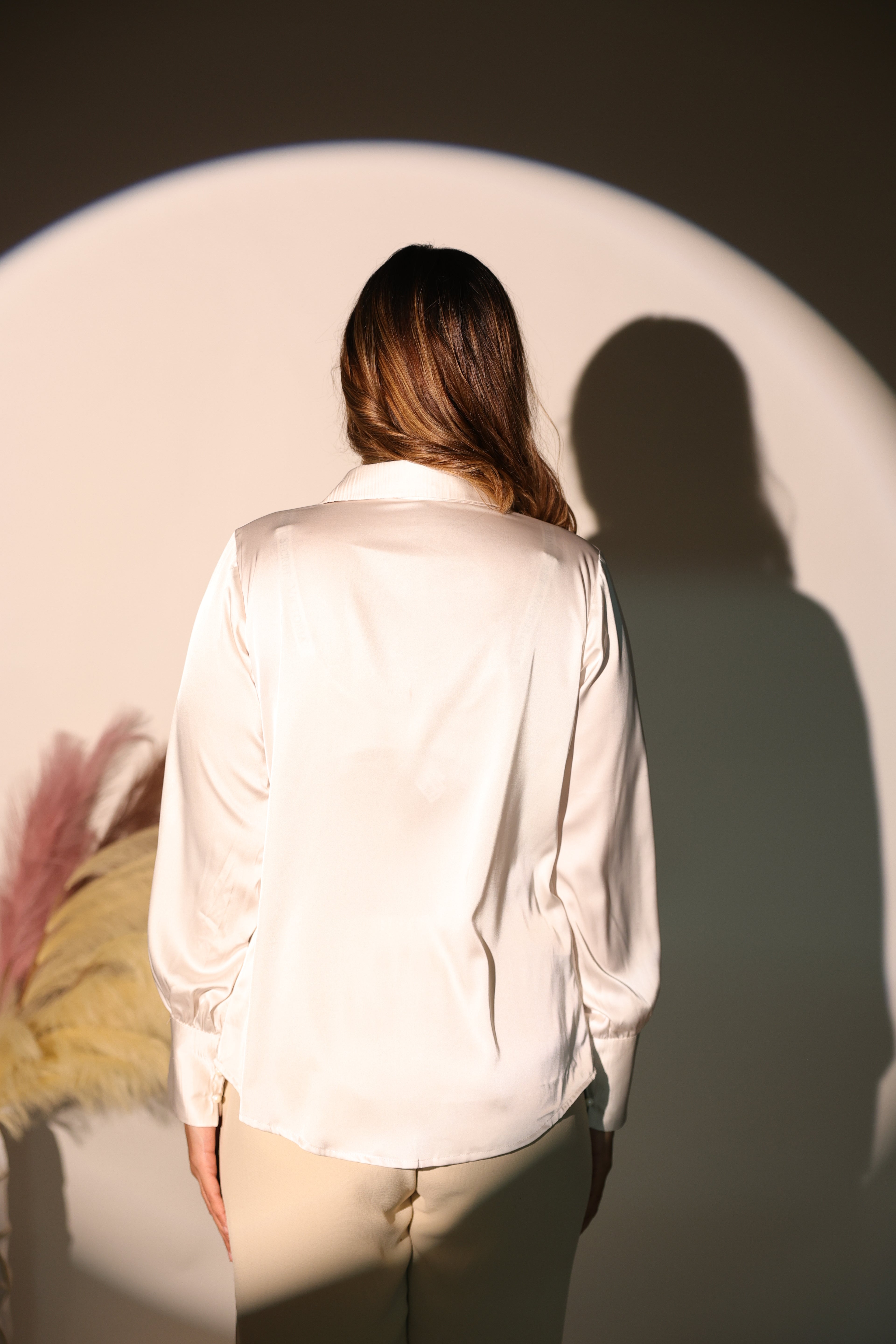 Ivory Satin Button-Down Shirt